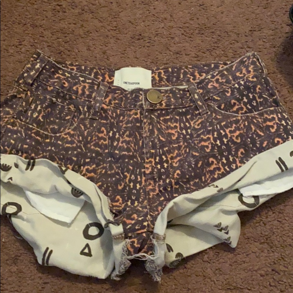 One Teaspoon Leopard Print Denim Shorts in Brown and Tan - Picture 3 of 6